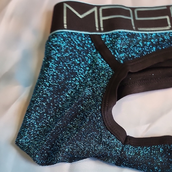 91053 Andrew Christian Massive Night Sparkle Black and Blue Briefs Rare - Picture 5 of 6